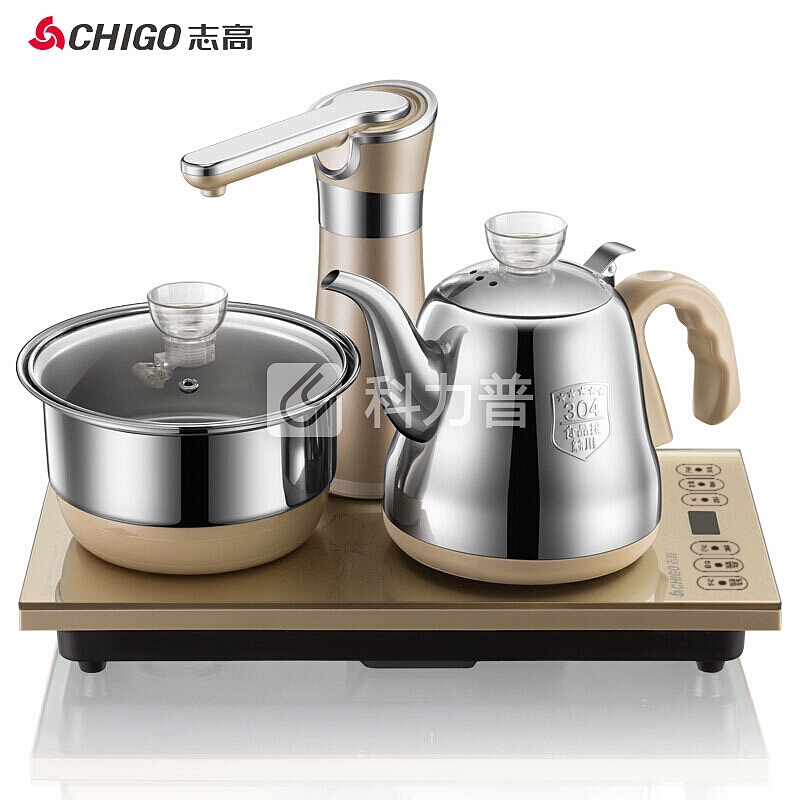志高(CHIGO)电热水壶 304不锈钢 全智能自动上水壶烧水壶 JBL-S8262 电水壶茶具套装 金色