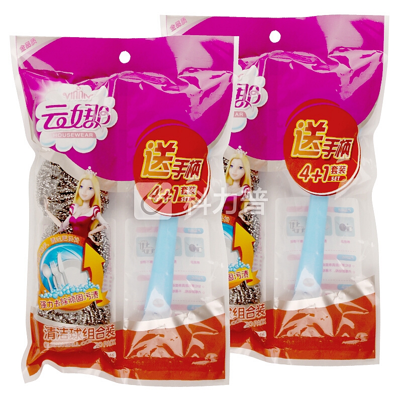 云娜 VINNIV HOUSEWEAR 云娜 VINNIV HOUSEWEAR 金属钢丝球洗碗球4只装 送手柄*2包 一共8只清洁球 2只手柄 锅具清洁球【0946】