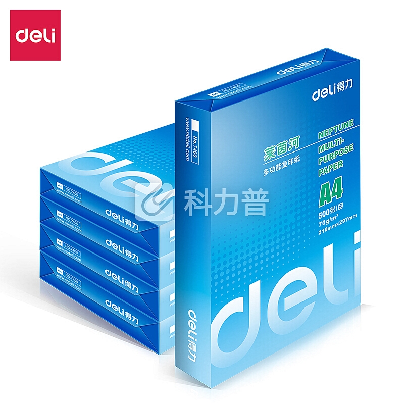 得力(deli)莱茵河5包装70gA4复印纸 500张/包 整箱2500张