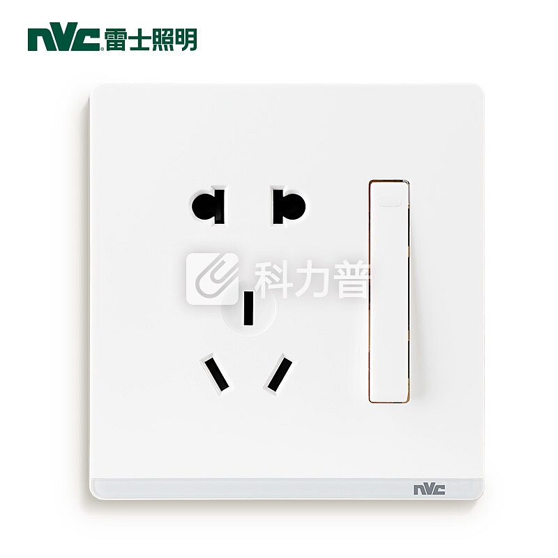 雷士(NVC) 开关插座面板 典雅白系列 一位单开双控五孔 带荧光86型床头开关插座 无边框大翘板面板白色