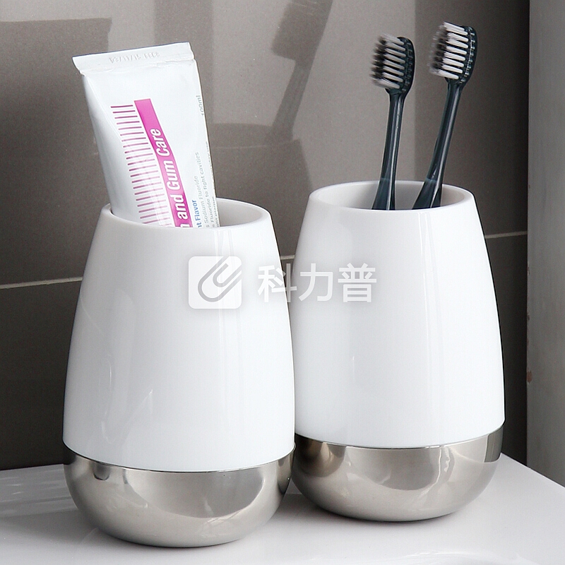 欧润哲 漱口杯 不锈钢底座水滴款情侣牙刷洗漱杯子 大号 2只装