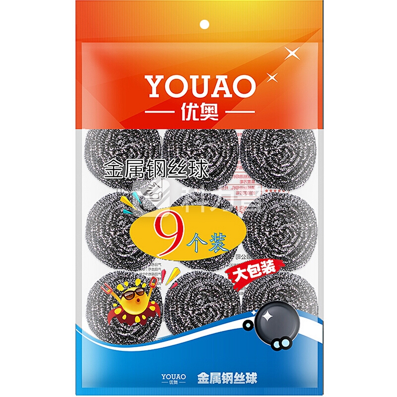 优奥 YOUAO 优奥 金属钢丝球洗碗球 9只装 大包装 特惠装 锅具清洁球 去污不掉屑