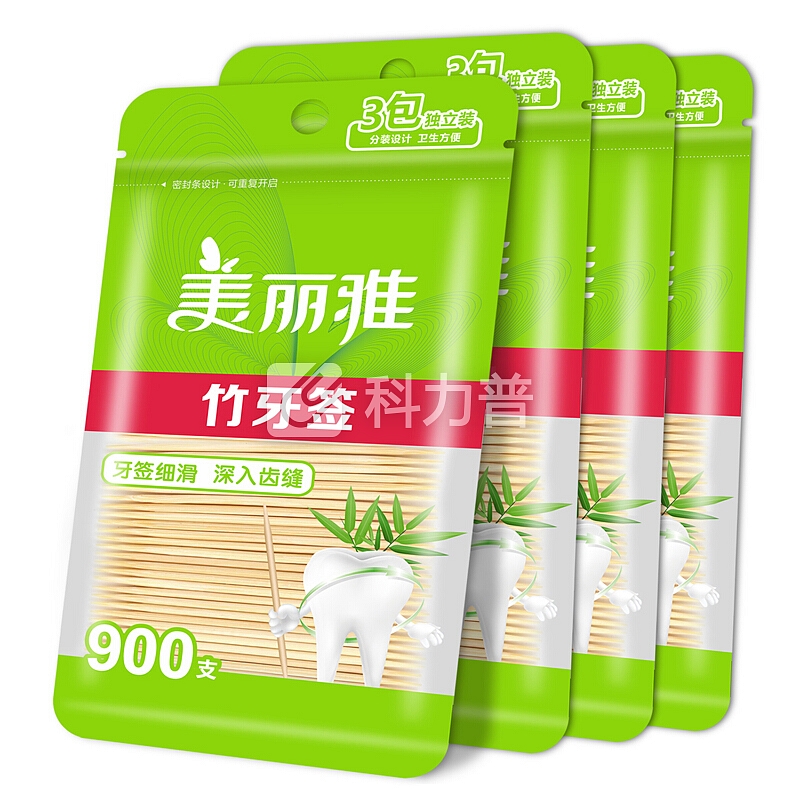 美丽雅 一次性袋装竹牙签900支*4袋装 双头使用清洁牙缝剔牙棒 家用水果签