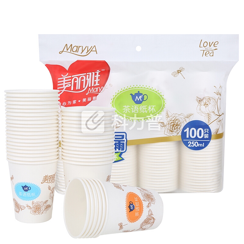 美丽雅 茶语加厚纸杯大号250ml*100只 一次性杯子耐热不渗漏一次性纸杯(新老包装随机)
