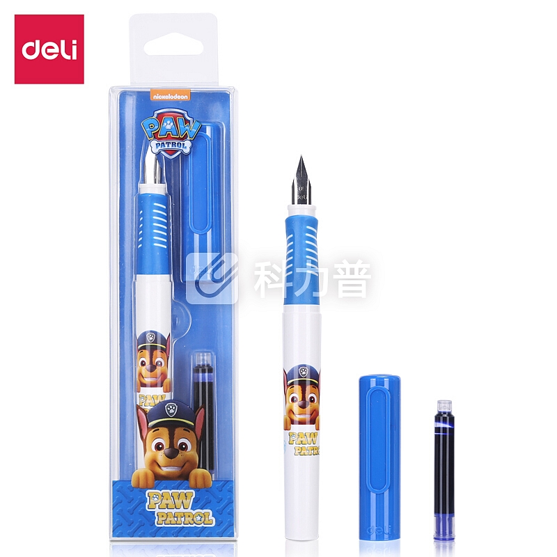 得力(deli)EF明尖汪汪队立大功系列矫姿钢笔签字笔 蓝色学生练字随行套装 三角杆赠墨囊