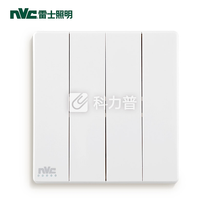 雷士(NVC) 开关插座面板 灵动系列 四位四开单控 带荧光86型床头开关插座 无边框大翘板面板白色