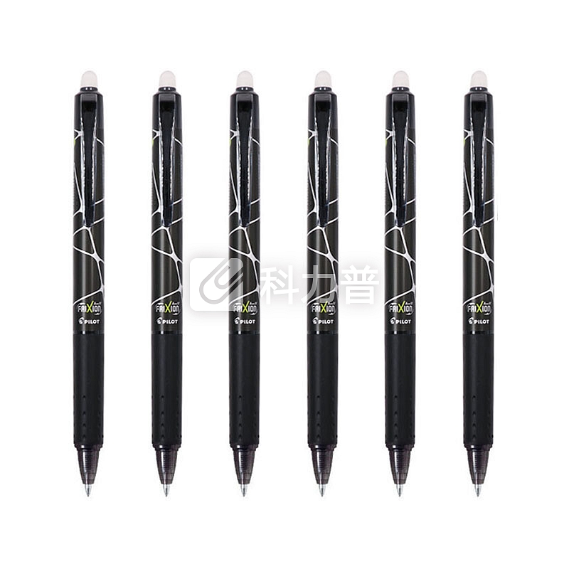 日本百乐(PILOT)按动热可擦中性笔子弹头水笔 黑格纹杆/黑芯 0.5mm 6支装 LFBK-23EF