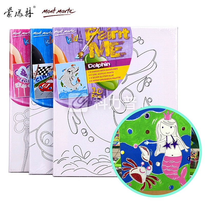 澳洲蒙玛特 Mont Marte 儿童涂鸦填色描线图画框 6色DIY丙烯颜料画框套装 海豚 MMKC2002