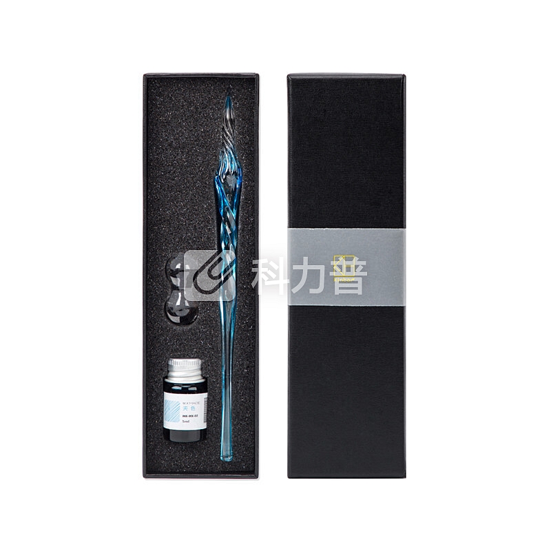 kinbor玻璃笔蘸水笔文具套装(配5ml染料墨水/笔架) 蓝DTB90247