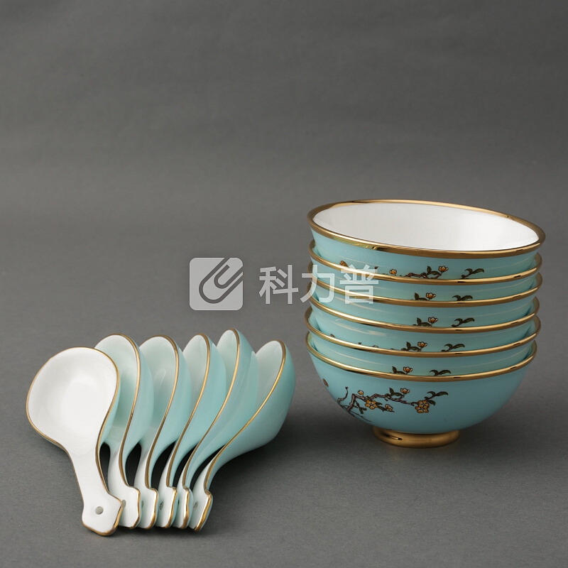 国瓷永丰源 auratic 夫人瓷陶瓷餐具套装12头手工金边家用饭碗100mm小汤碗汤勺组合套装