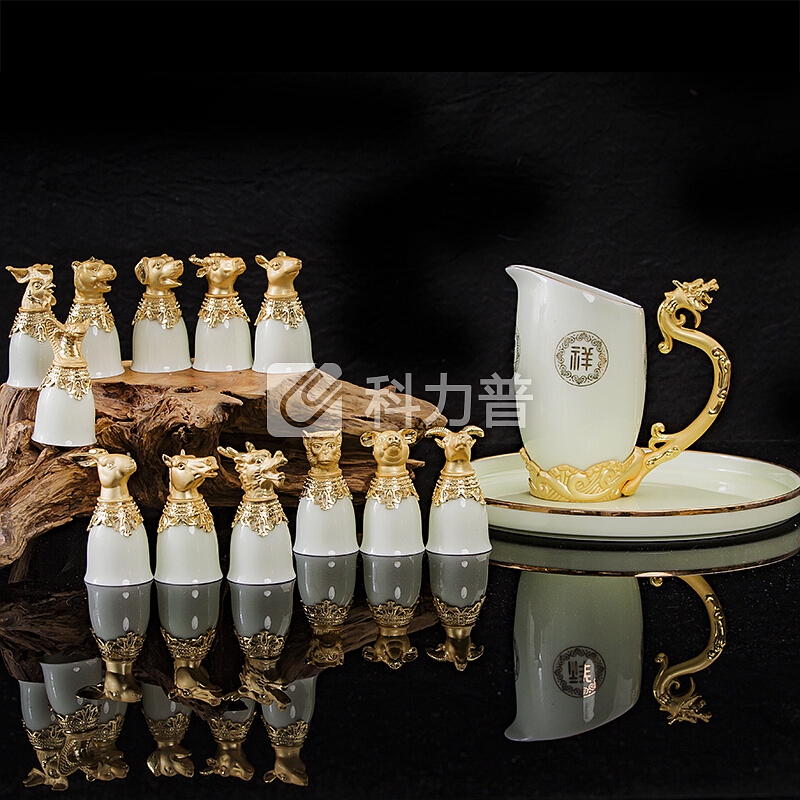 乐享 景德镇陶瓷酒具套装创意礼品生日送礼酒具十二生肖白酒杯套装