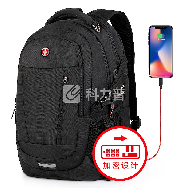 CROSSGEAR 加密防盗 双肩包商务笔记本电脑包15.6英寸 男休闲运动大容量旅行背包双肩书包 CR-9008I黑色