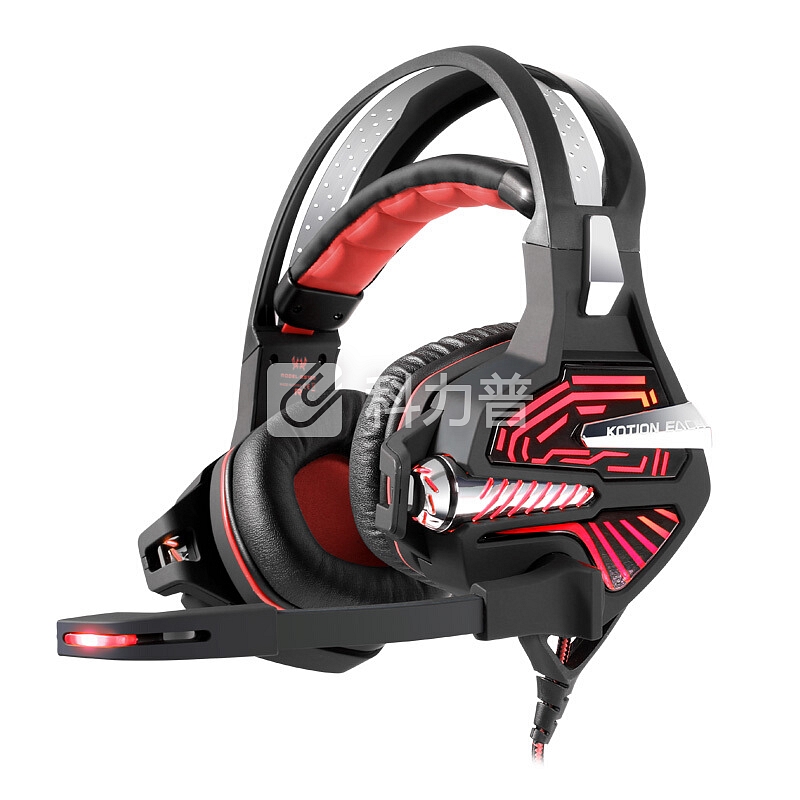因卓(KOTION EACH)GS100黑红色 电竞耳机头戴式7.1声道USB内置声卡低重音有线吃鸡带麦笔记本 专业游戏耳机