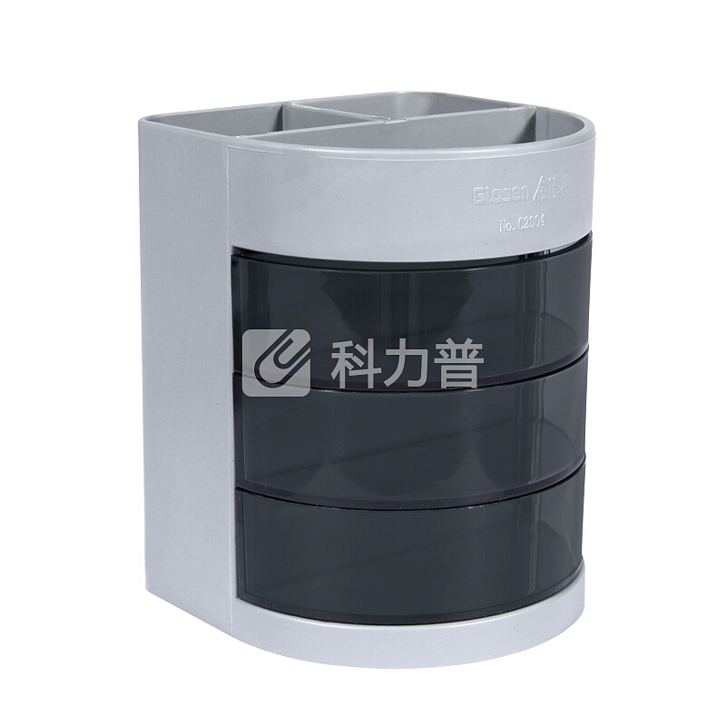 金隆兴(Glosen)三层多功能办公笔筒 桌面创意文具收纳盒 灰色 C2004