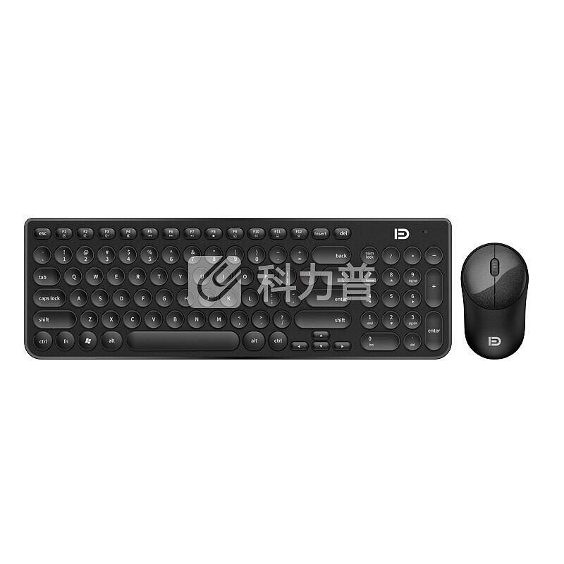 富德 ik6630无线静音键盘鼠标套装 家用台式电脑办公笔记本通用 复古圆形键帽 超薄巧克力键鼠套装 黑色