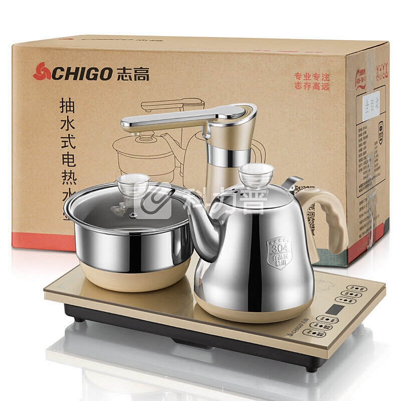 志高(CHIGO)电热水壶 304不锈钢 全智能自动上水壶烧水壶 JBL-S8262 电水壶茶具套装 金色