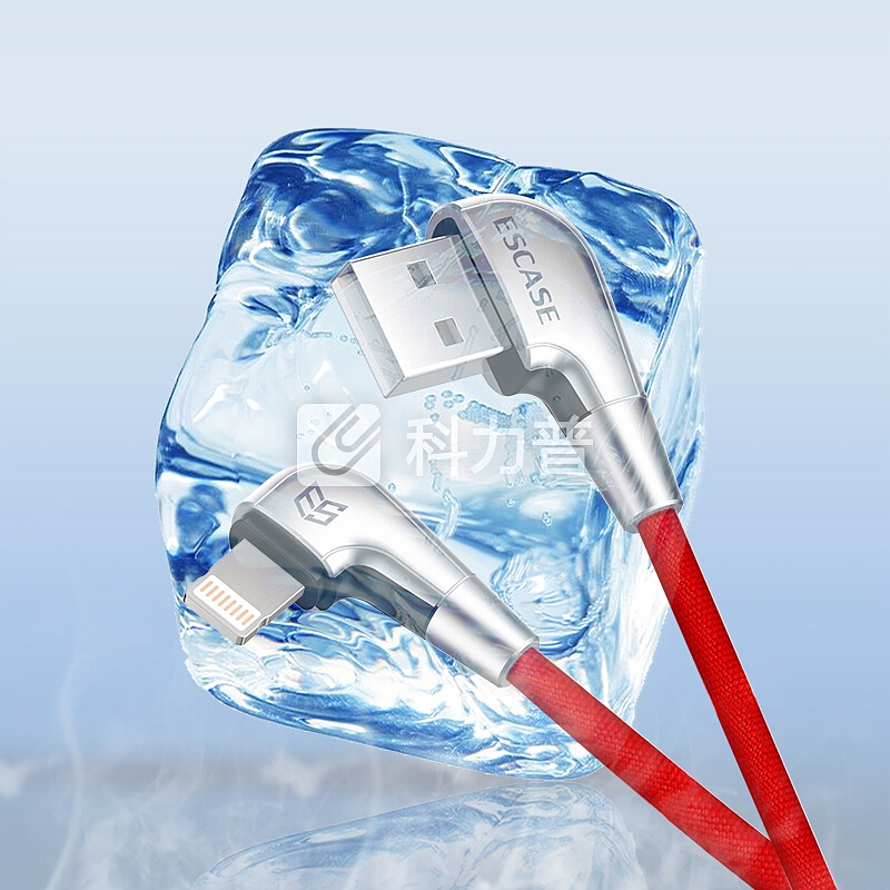 ESCASE 苹果数据线iPhoneXSMax/8/7/6iPad手机快充电器线3.1A电源线1.8米加长200KG承重送收纳盒弯头C18红