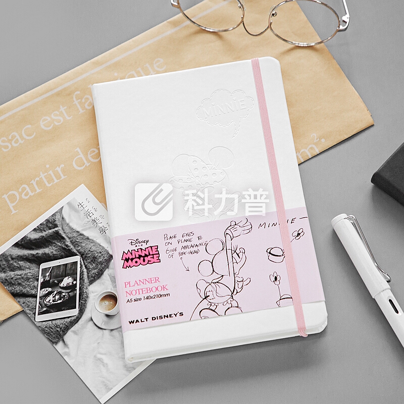 广博(GuangBo)80张A5文具笔记本子绑带皮面本 迪士尼白色IMQ91202