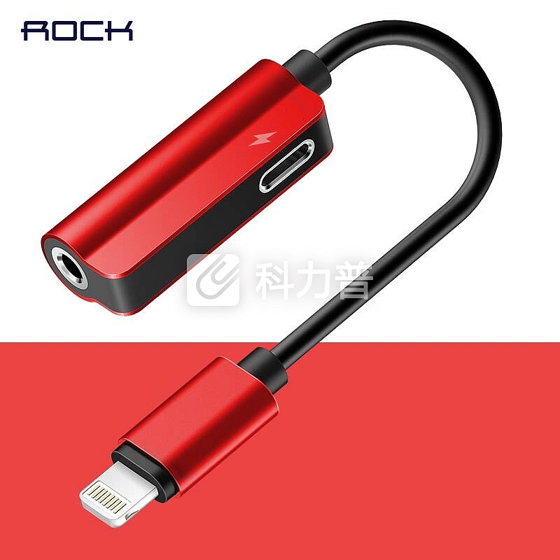 洛克(ROCK)苹果7耳机转接头 iPhoneXS/max/XR/X/8/7Plus二合一音频转换器线充电听歌3.5毫米+Lightning 红