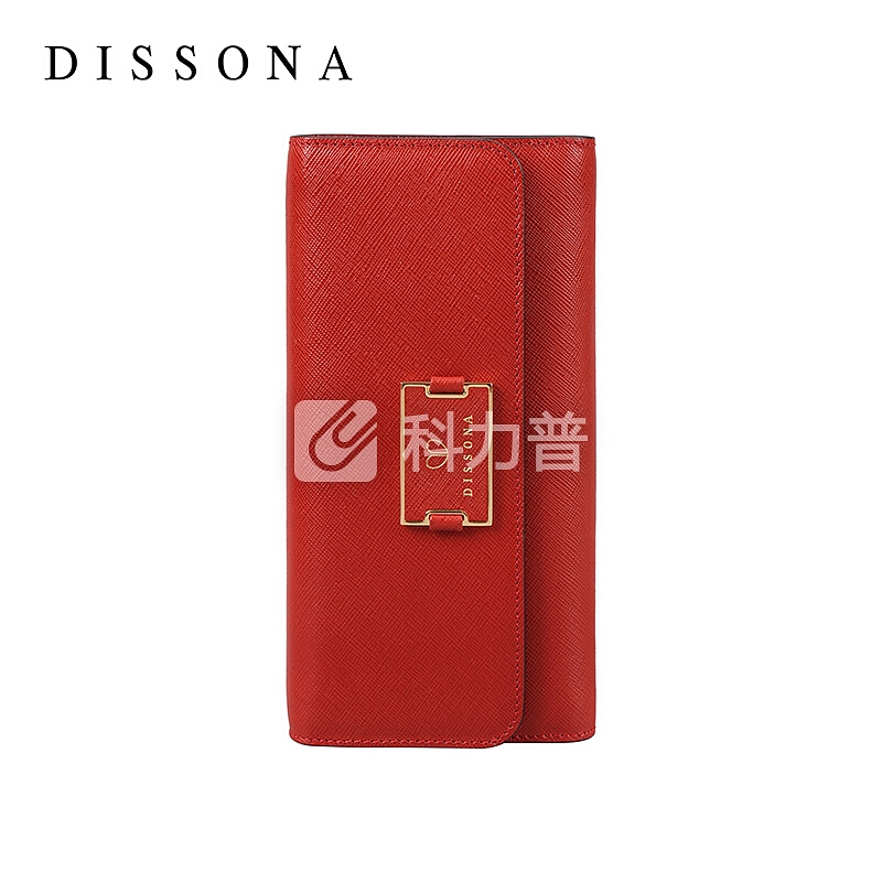 迪桑娜(DISSONA)牛皮钱包女长款多卡位搭扣零钱包简约手拿票夹小钱包潮 8162CD1310R00 红色