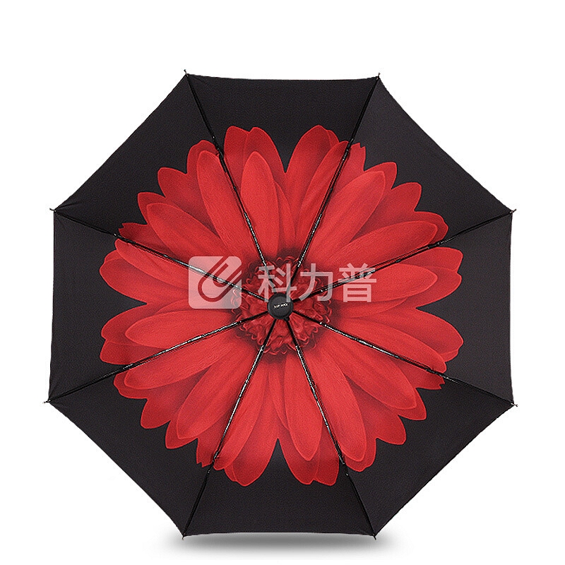 JUST MODE 黑胶太阳伞三折小黑伞防紫外线遮阳晴雨伞 黑底三折-红雏菊