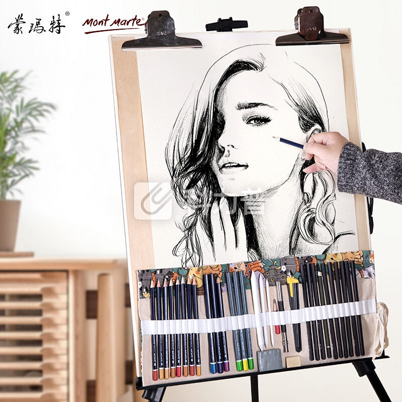 澳洲蒙玛特 Mont Marte 22件素描铅笔套装 美术绘画工具铅笔 可塑橡皮炭笔玫瑰时钟笔帘 QBTZ0003