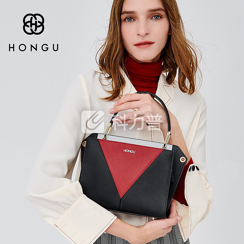 红谷 HONGU 红谷（HONGU）女包包撞色单肩包潮流手提包包女士手提单肩包斜挎包 H5141378漆黑