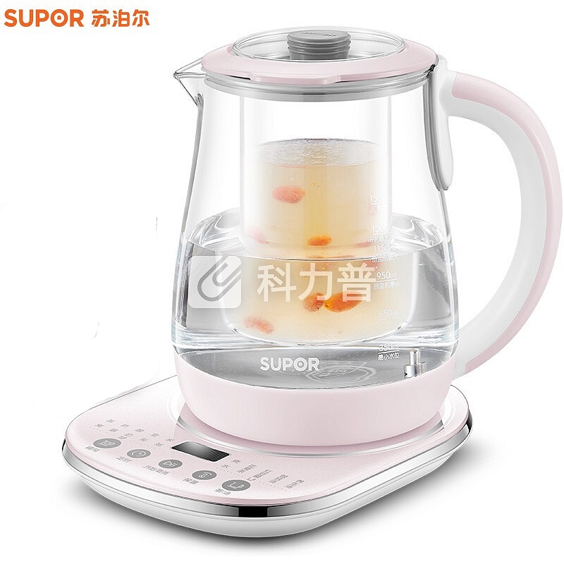 苏泊尔(SUPOR)养生壶电热水壶全自动加厚玻璃 多功能电热烧水壶茶壶 煮茶器家用1.5L燕窝壶保温 粉色(送炖盅+手提式茶篮+煮蛋架)
