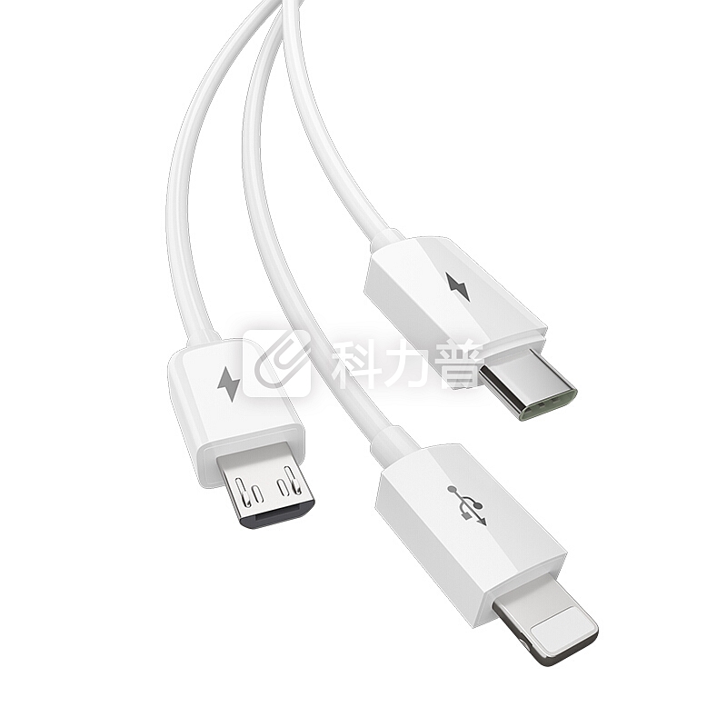 品胜(PISEN)苹果/Type-c/安卓数据线 一拖三充电线1.2米 iPhoneXs Max/XR小米9华为P30 Pro三合一电源线 白