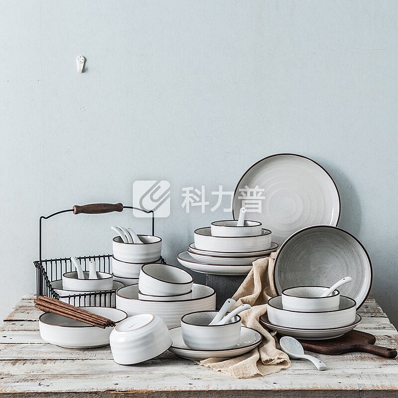IJARL 亿嘉创意北欧式简约碗筷盘碟结婚送礼厨房个性陶瓷餐具套装礼盒 韦斯顿 42件套 白