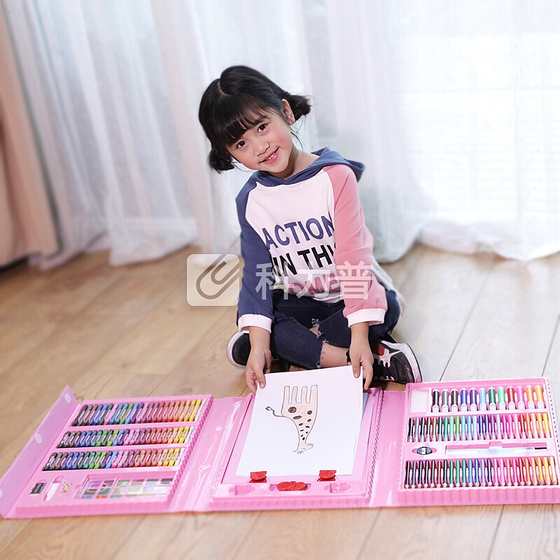 乐缔儿童画画工具套装208件画架款 男女孩玩具学生画笔水彩笔美术文具礼物女孩绘画笔礼盒装彩色笔