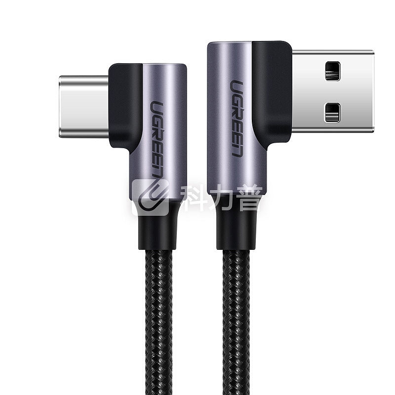 绿联 UGREEN 绿联 Type-C弯头数据线 快充手机充电线 安卓转接头USB-C充电器电源线 支持华为p20pro荣耀9小米8 1米20856黑
