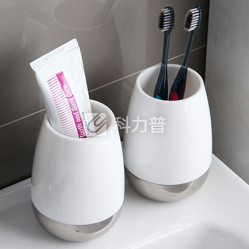 欧润哲 漱口杯 不锈钢底座水滴款情侣牙刷洗漱杯子 大号 2只装
