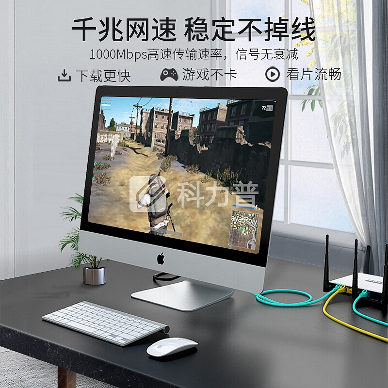 山泽(SAMZHE)六类网线 CAT6千兆极速八芯双绞 电脑网络跳线 成品网线 浅绿色1米 WXL-6010 匹配路由器