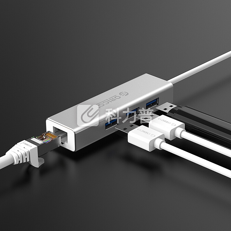 奥睿科(ORICO)USB分线器 3口HUB集线器转千兆网口RJ45网线接口 笔记本台式机外置网口转换器 XD-U31