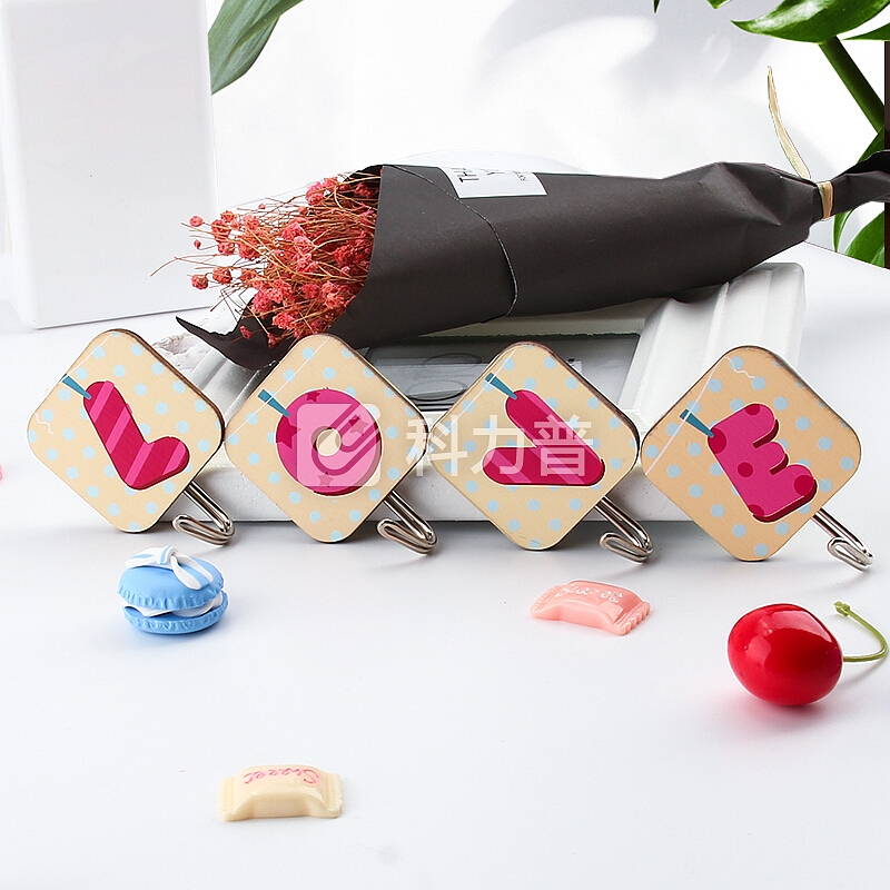 顺美 挂钩 木质挂钩挂钩帖 强力 浴室厨房卫生间无痕铁钩挂钩 LOVE套装 SM-1995