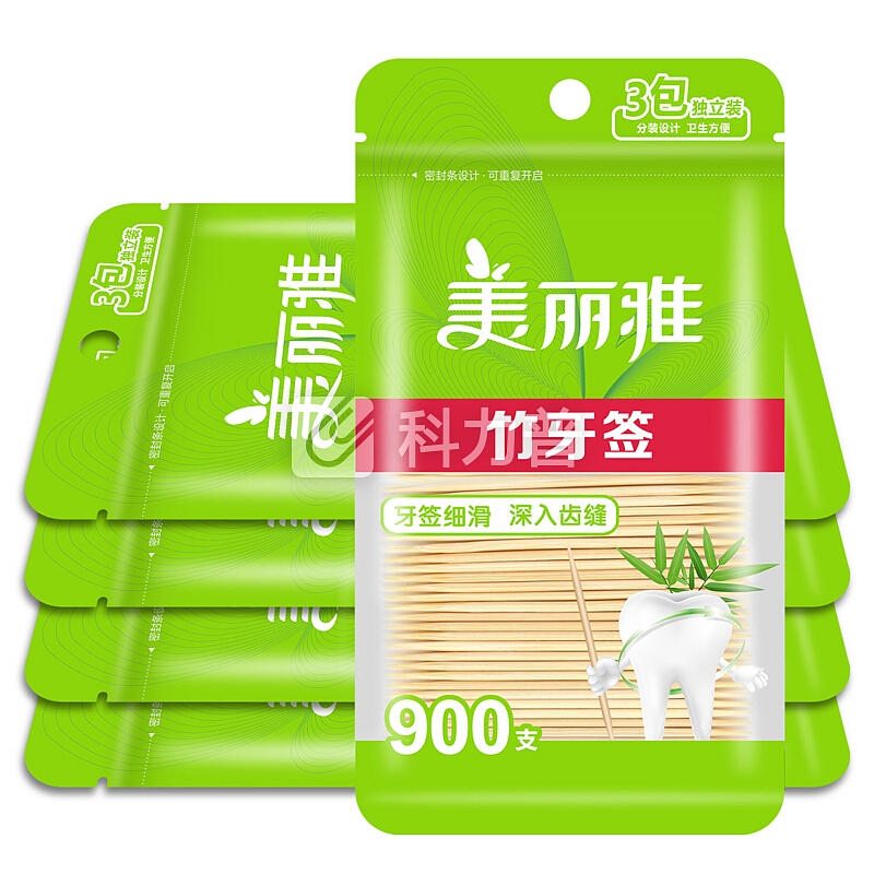 美丽雅 一次性袋装竹牙签900支*4袋装 双头使用清洁牙缝剔牙棒 家用水果签