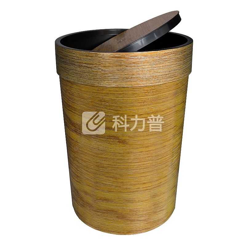 意尔嫚 摇盖垃圾桶 家用带盖木纹圆形垃圾桶客厅厨房卫生间厕所垃圾桶办公室纸篓塑料翻盖垃圾桶 浅木纹