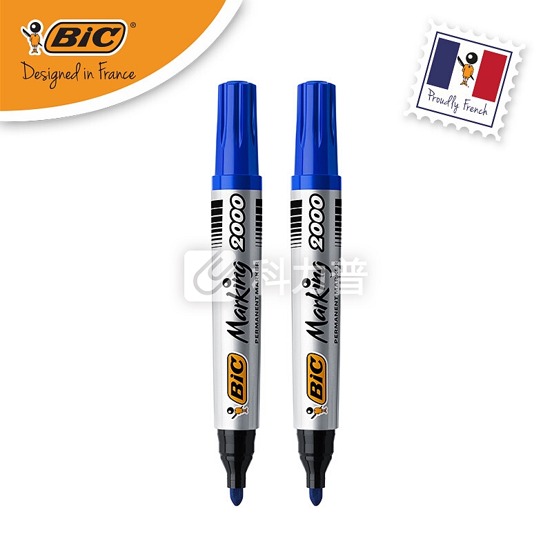 BIC 比克2000大圆头记号笔(蓝) 2支 法国进口文具 马克笔 物流记号笔油性大头笔