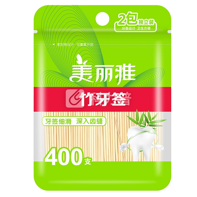 美丽雅 袋装牙签400支装 双头使用清洁牙缝剔牙棒 家用水果签