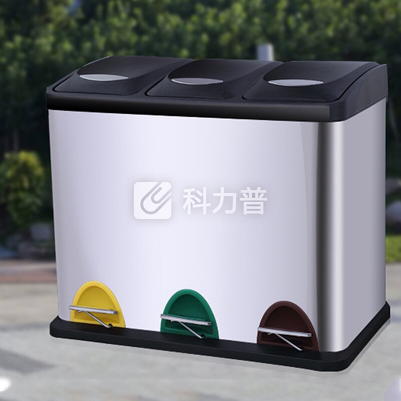 科力邦(Kelibang)不锈钢垃圾桶 大号环保分类垃圾桶脚踏式带盖静音商场酒店户外可回收垃圾箱 24L KB1080