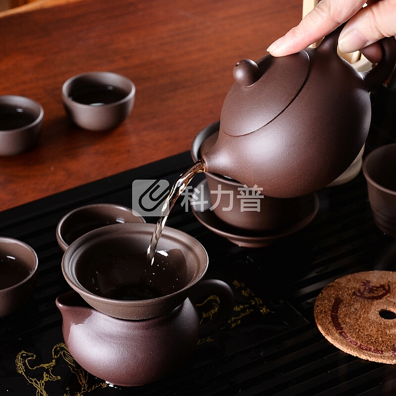 吉羊 宜兴紫砂茶具套装 泡茶壶茶杯茶海茶盘电磁炉整套 紫泥西施大套款