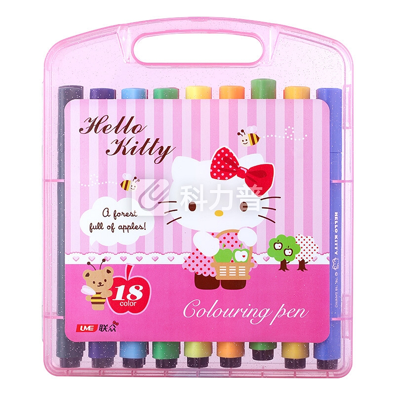 Hello Kitty凯蒂猫水彩笔18色粗三角杆可洗水彩笔儿童绘画笔大容量涂鸦画画笔 KT30063