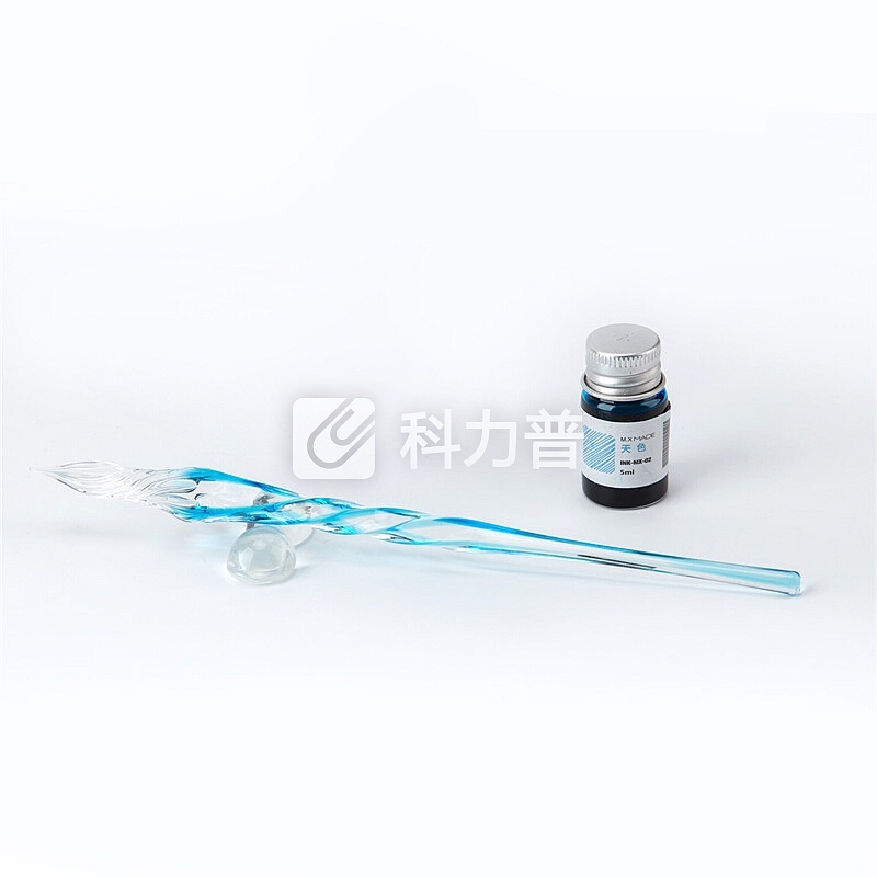 kinbor玻璃笔蘸水笔文具套装(配5ml染料墨水/笔架) 蓝DTB90247