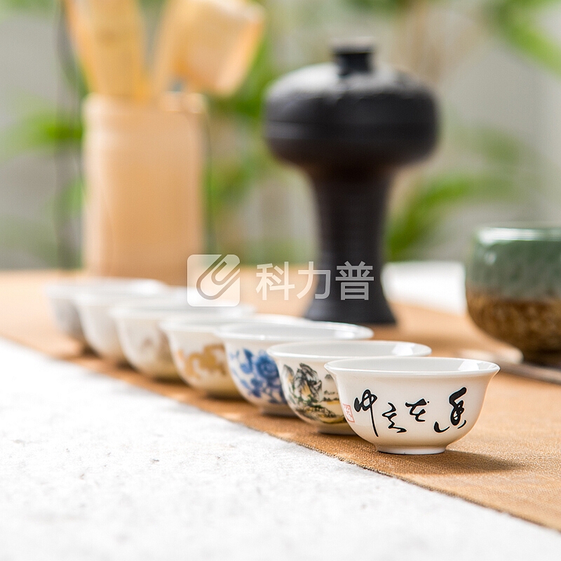 聚森 青花白瓷单品茶杯 陶瓷茶杯品茗杯小茶杯 功夫茶具配 水杯子 茶碗瓷杯 喝茶杯 瓷茶杯 山水白瓷品杯