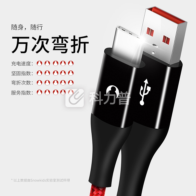 Snowkids 安卓type-c数据线2米 华为充电线加长光辉红色京东自营 小米6/乐视/魅族/坚果/一加/华为快充线