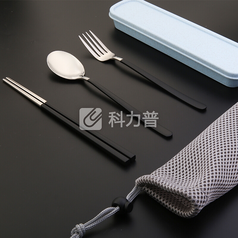逸居客(YIJUKE) 3件套304不锈钢筷子套装饭勺子刀叉礼盒装西餐具餐具套装便携餐具 黑手柄勺叉筷+送北欧粉盒+收纳袋 京东自营仓库发货