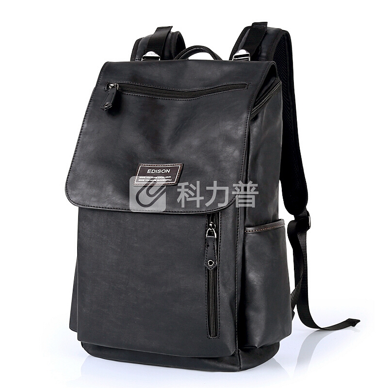 爱迪生(Edison)双肩包 时尚休闲男士15.6英寸电脑包防水旅行背包学生书包 T128黑色潮流版
