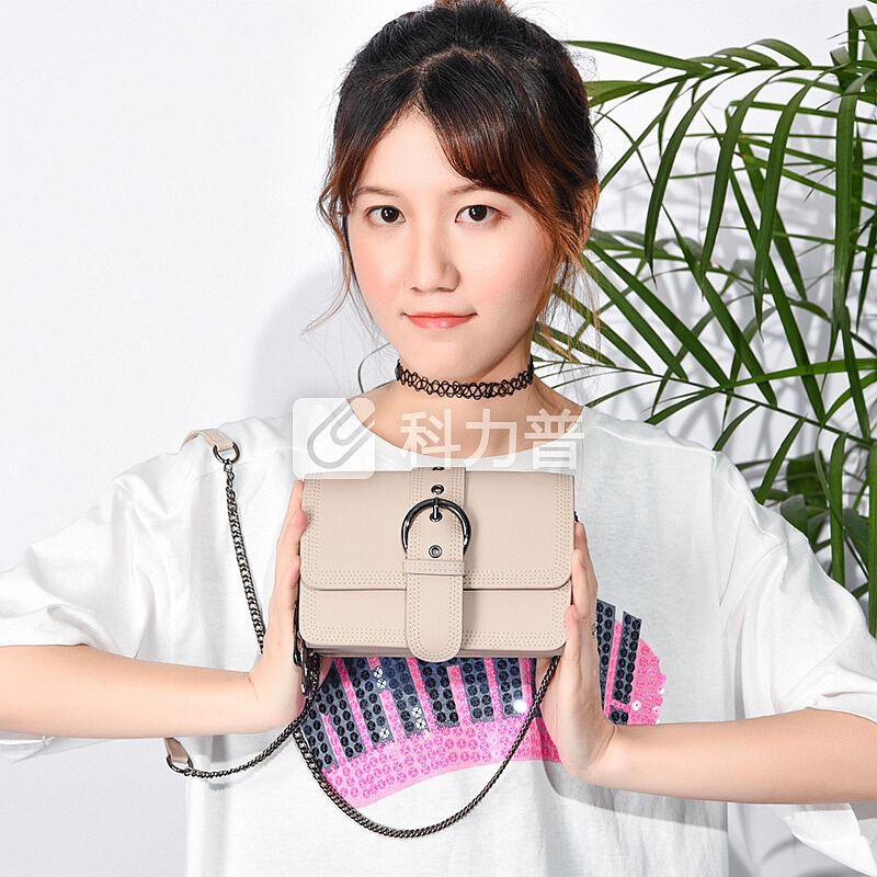 POLO 女士牛皮单肩包时尚针扣斜挎包简约潮流链条女包小方包ZY340P801J 米白色