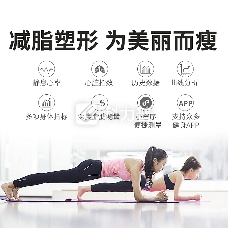 Yolanda 心率体脂秤 USB充电 智能健康电子秤 体重秤人体秤 家用脂肪秤体脂仪 小程序便捷测量 蓝牙APP控制